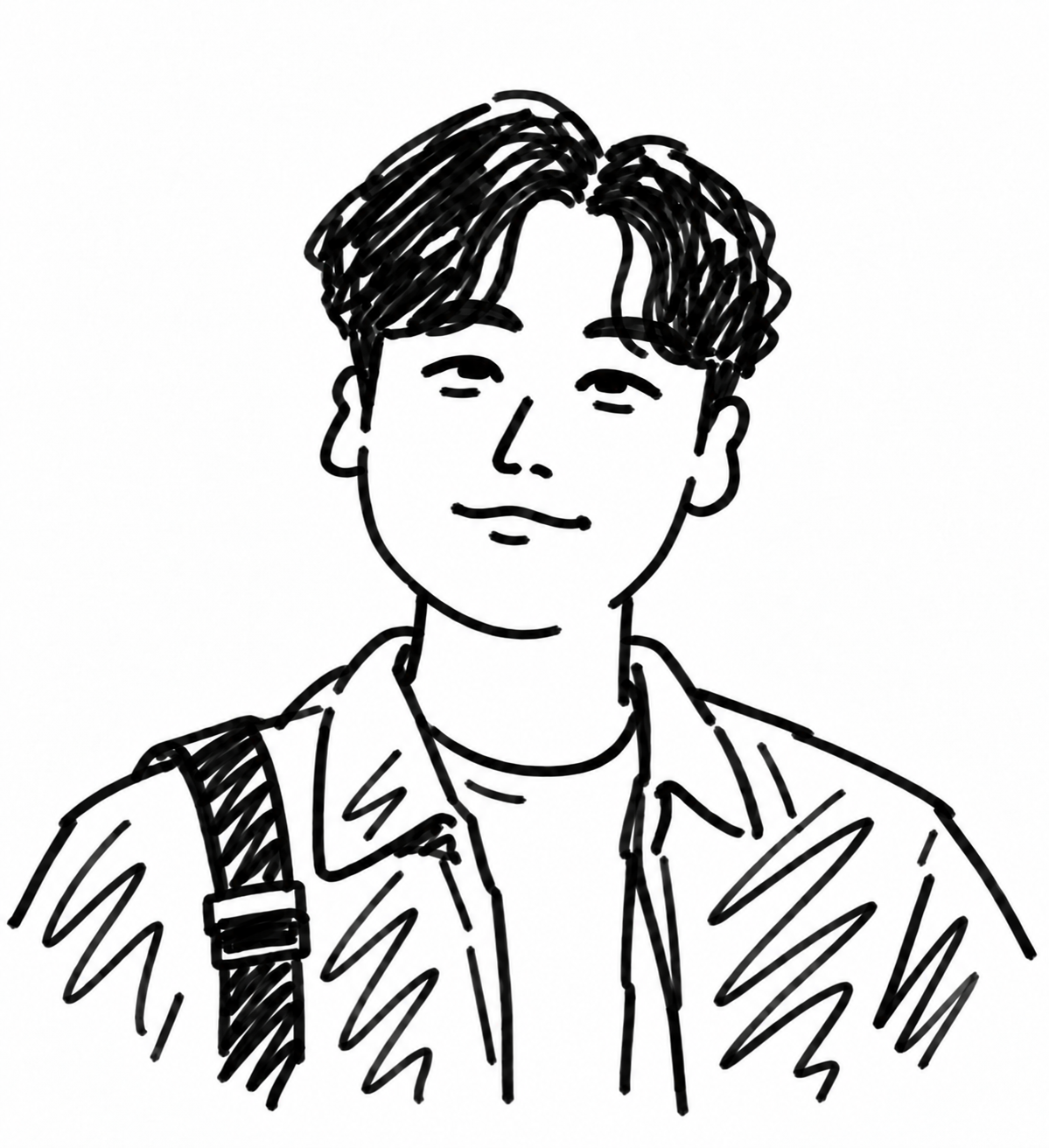 Hand-drawn portrait of Omin Kwon